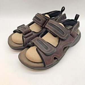 Clarks Brown Leather Hook & Loop Strap Comfort Sandals Men's 9M Slingback 78675